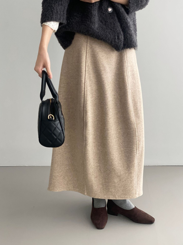 Sukňa A-línie, stredne dlhá, dizajn zošitého koláže, korejský štýl, viskózo-polyesterová zmes, zimná 2025