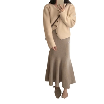 Плетена миди пола с висока талия, силует А‑линия с фиштейл, плат от акрилни влакна, шевни детайли