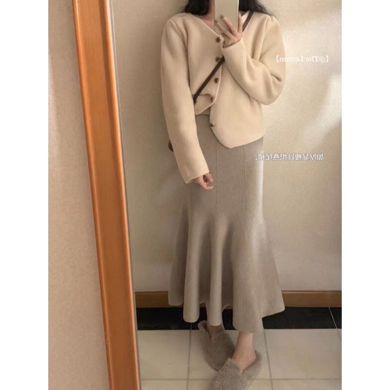 Плетена миди пола с висока талия, силует А‑линия с фиштейл, плат от акрилни влакна, шевни детайли