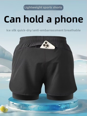 Vyriski greitai džiūstantys plaukimo šortai su dviguba pamušalu; penkių colių ilgio; poliesterio audinys; sporto stilius; tiesus kirpimas.