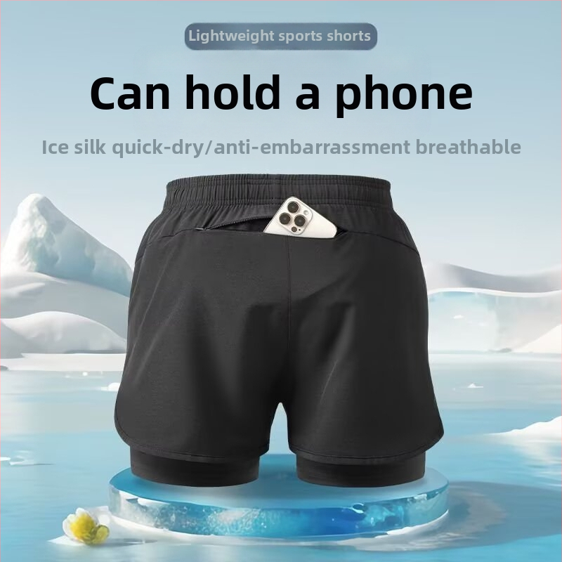 Vyriski greitai džiūstantys plaukimo šortai su dviguba pamušalu; penkių colių ilgio; poliesterio audinys; sporto stilius; tiesus kirpimas.