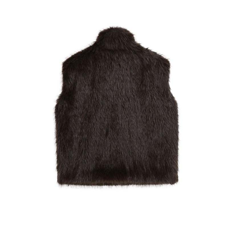 Γιλέκο με τεχνητή γούνα, ρετρό στυλ, όρθιος γιακά, φερμουάρ, πολυεστέρας 95%+