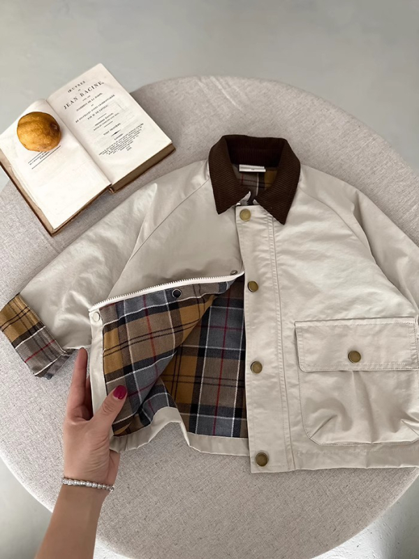 Jachetă pentru copii din bumbac (Unisex, Toamnă, Guler rever, Mâneci lungi, Vârsta 3–8 ani)