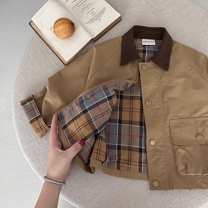 Jachetă pentru copii din bumbac (Unisex, Toamnă, Guler rever, Mâneci lungi, Vârsta 3–8 ani)