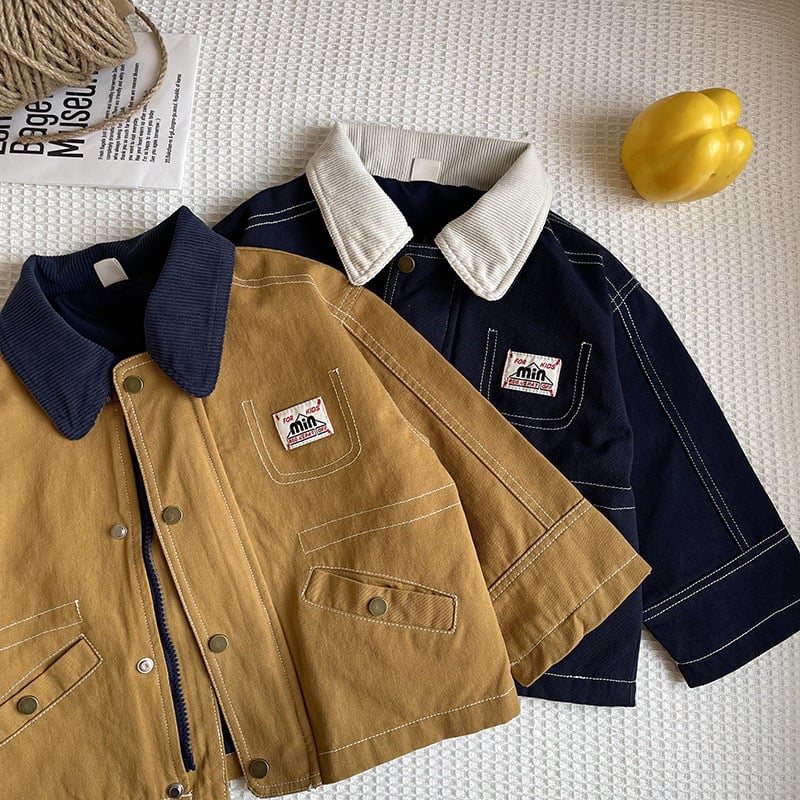 Jachetă pentru copii din bumbac (Unisex, Toamnă, Guler rever, Mâneci lungi, Vârsta 3–8 ani)