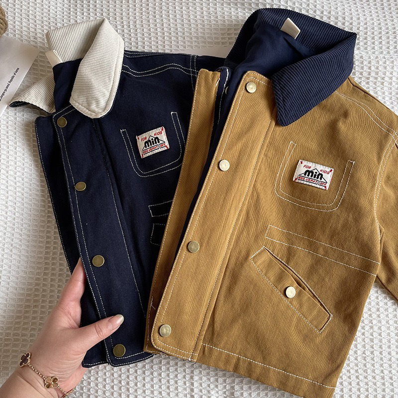 Jachetă pentru copii din bumbac (Unisex, Toamnă, Guler rever, Mâneci lungi, Vârsta 3–8 ani)