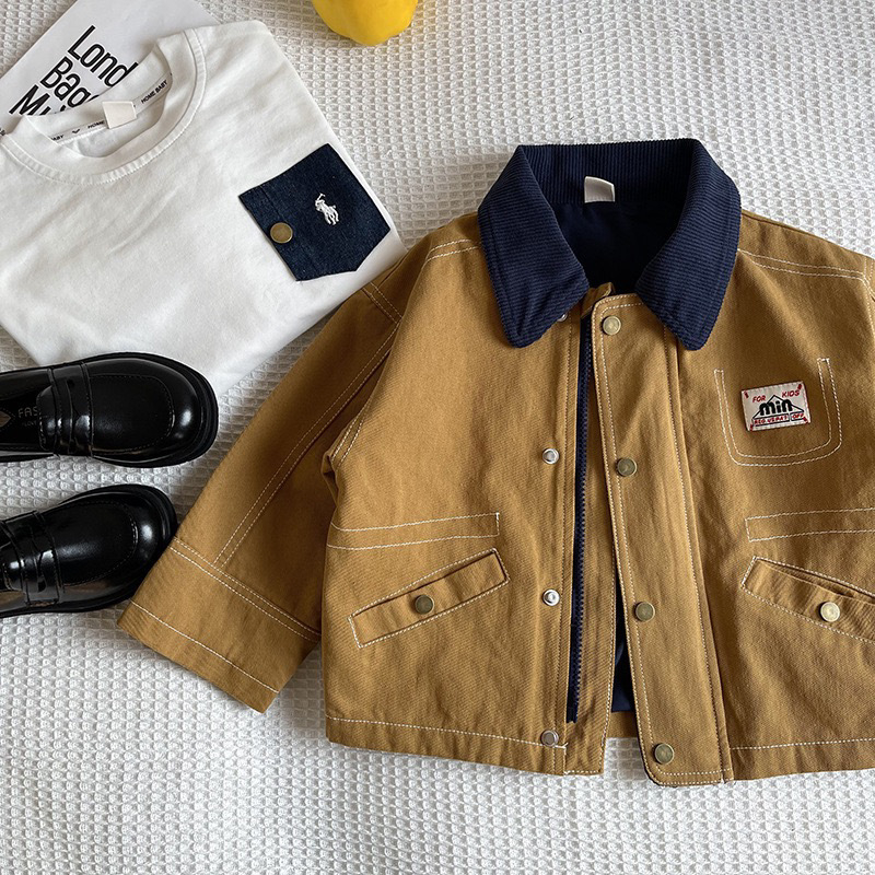 Jachetă pentru copii din bumbac (Unisex, Toamnă, Guler rever, Mâneci lungi, Vârsta 3–8 ani)