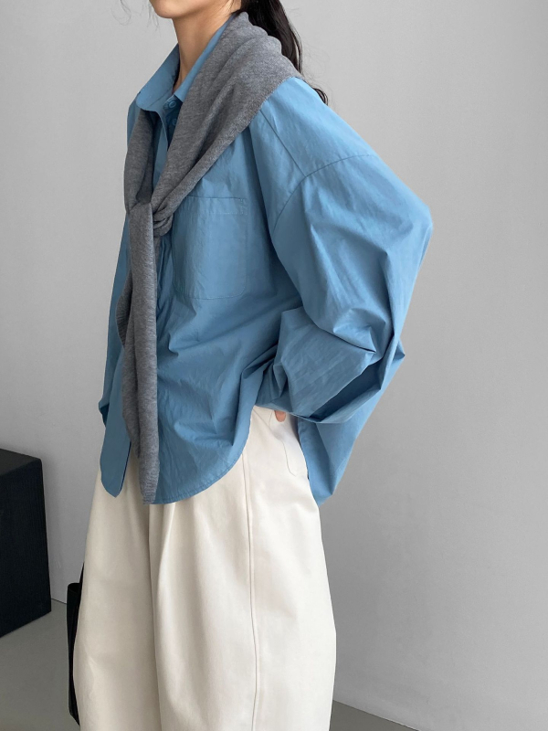 Pamukna košulja, ležerni kroj, lampasti rukavi, korejski stil, srednja duljina