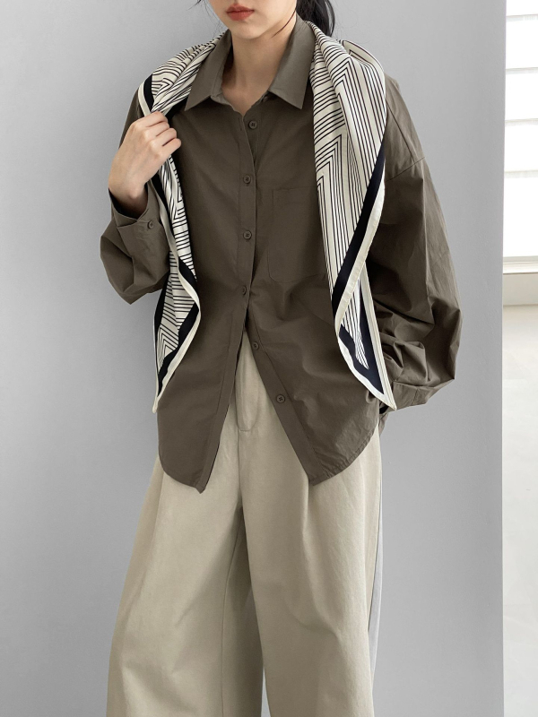 Pamukna košulja, ležerni kroj, lampasti rukavi, korejski stil, srednja duljina