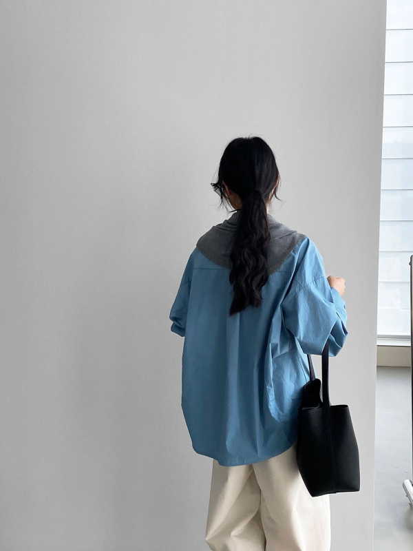 Pamukna košulja, ležerni kroj, lampasti rukavi, korejski stil, srednja duljina