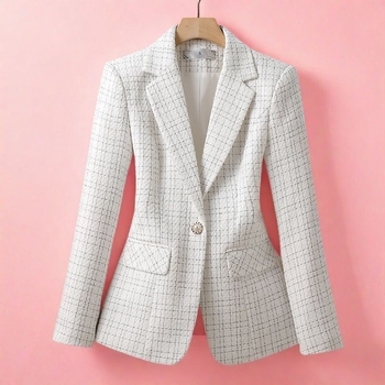 Naiste Chanel stiilis bleiser, polo krae, üks nupuga lukustamine, Chenille kangas, peamise kanga koostis 90–95%, Spring 2025