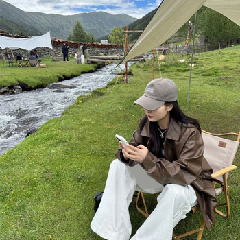 Sieviešu ādas moto jaka, retro stils, pavasaris 2025, polo apkakle, princeses piedurknes, vienas rindas aizdare, īsa garuma (≤40 cm)