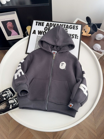 Jachetă pentru copii cu glugă și fermoar (85% bumbac, căptușeală din bumbac, iarnă, unisex, gros)