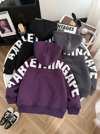 Jachetă pentru copii cu glugă și fermoar (85% bumbac, căptușeală din bumbac, iarnă, unisex, gros)