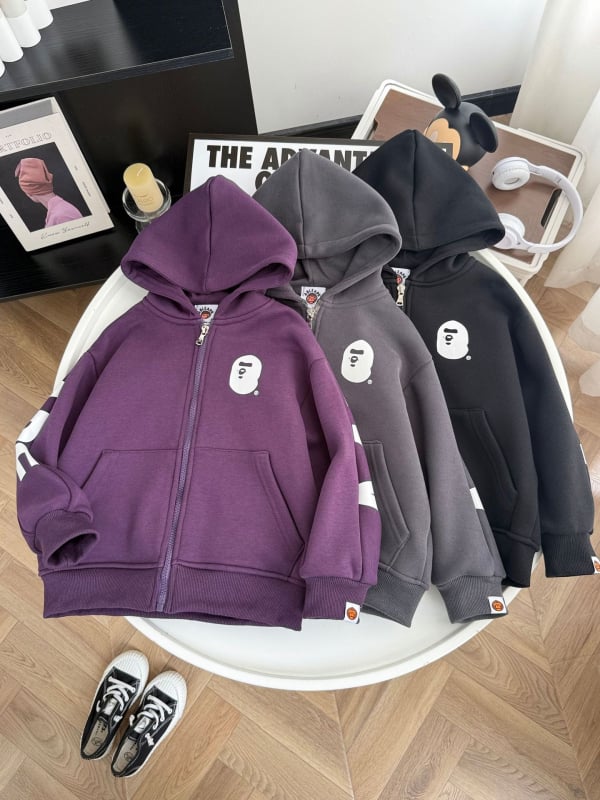 Jachetă pentru copii cu glugă și fermoar (85% bumbac, căptușeală din bumbac, iarnă, unisex, gros)