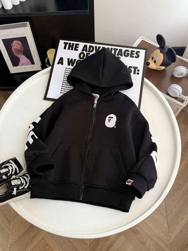 Jachetă pentru copii cu glugă și fermoar (85% bumbac, căptușeală din bumbac, iarnă, unisex, gros)