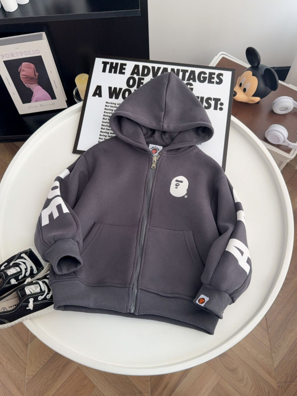 Jachetă pentru copii cu glugă și fermoar (85% bumbac, căptușeală din bumbac, iarnă, unisex, gros)