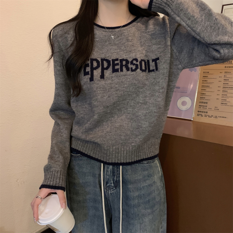 Poliesterski pleteni džemper s tekstnim uzorkom, kapuljača, okrugli izrez, dugi rukavi