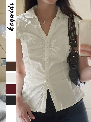 Риза-кардиган с копчета, дълъг ръкав, поло яка, тъкана материя, полиестер 95%+, японско-корейски ежедневен стил, Regular версия, Spring 2025