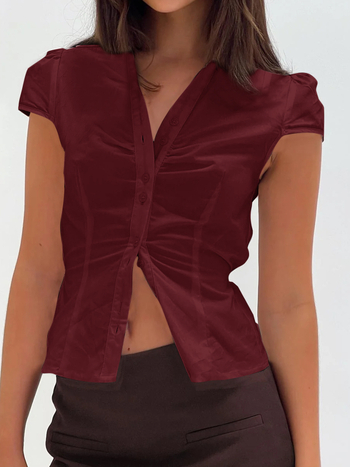 Риза-кардиган с копчета, дълъг ръкав, поло яка, тъкана материя, полиестер 95%+, японско-корейски ежедневен стил, Regular версия, Spring 2025