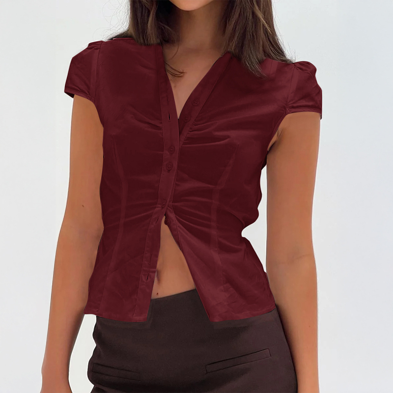 Риза-кардиган с копчета, дълъг ръкав, поло яка, тъкана материя, полиестер 95%+, японско-корейски ежедневен стил, Regular версия, Spring 2025