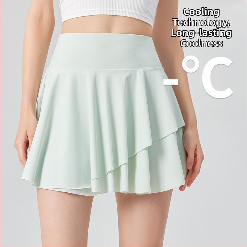 Lühike spordirõiva seelik - kõrge vöökoht; kiirelt kuivanud materjal; jäise tunde warp-knitted kangas; nailon 75% / spandeks 25%