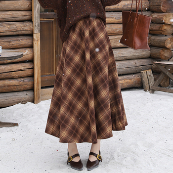 Villane ruuduline midi seelik kahe taskuga, A-laineline lõige, mikroelastsus, elegantne igapäevane stiil