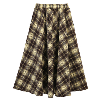 Villane ruuduline midi seelik kahe taskuga, A-laineline lõige, mikroelastsus, elegantne igapäevane stiil