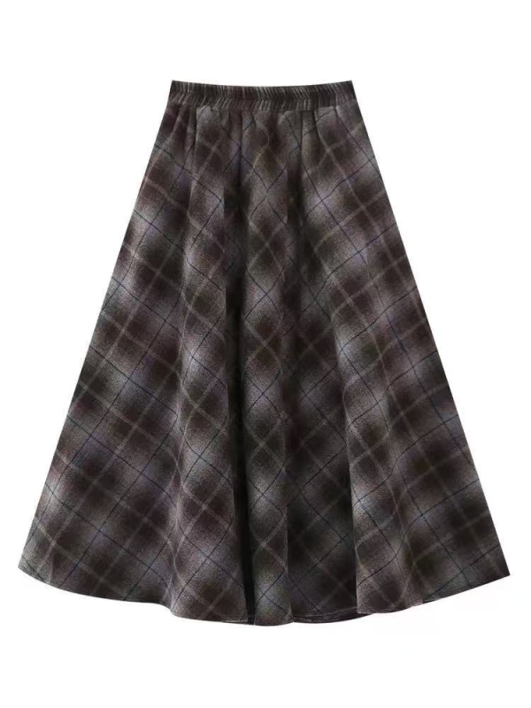 Villane ruuduline midi seelik kahe taskuga, A-laineline lõige, mikroelastsus, elegantne igapäevane stiil