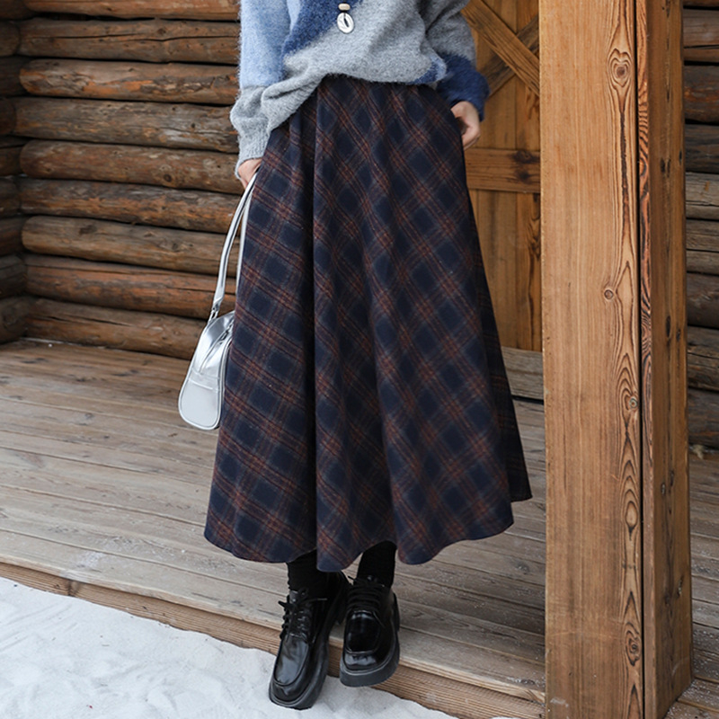 Villane ruuduline midi seelik kahe taskuga, A-laineline lõige, mikroelastsus, elegantne igapäevane stiil