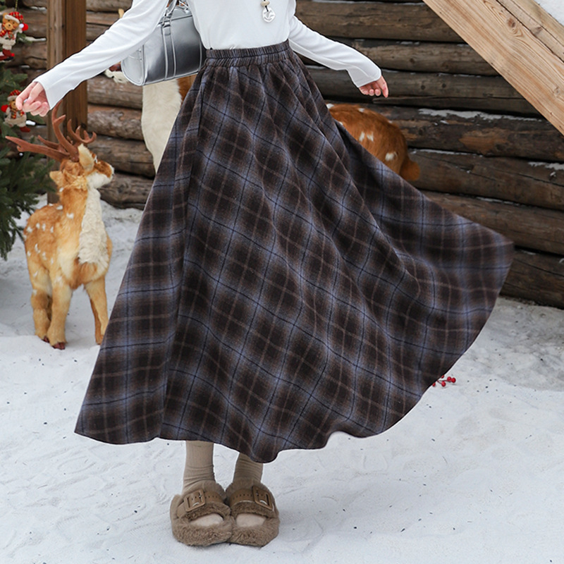 Villane ruuduline midi seelik kahe taskuga, A-laineline lõige, mikroelastsus, elegantne igapäevane stiil