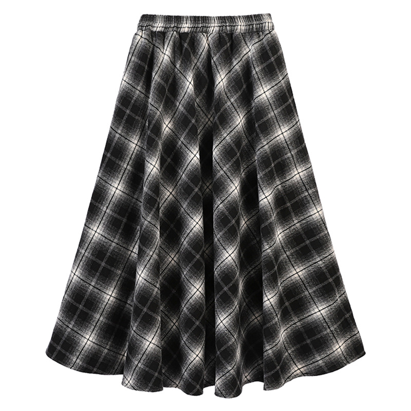 Villane ruuduline midi seelik kahe taskuga, A-laineline lõige, mikroelastsus, elegantne igapäevane stiil