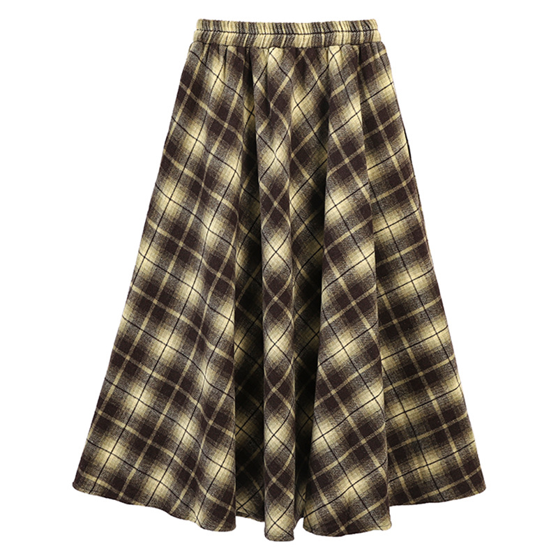 Villane ruuduline midi seelik kahe taskuga, A-laineline lõige, mikroelastsus, elegantne igapäevane stiil