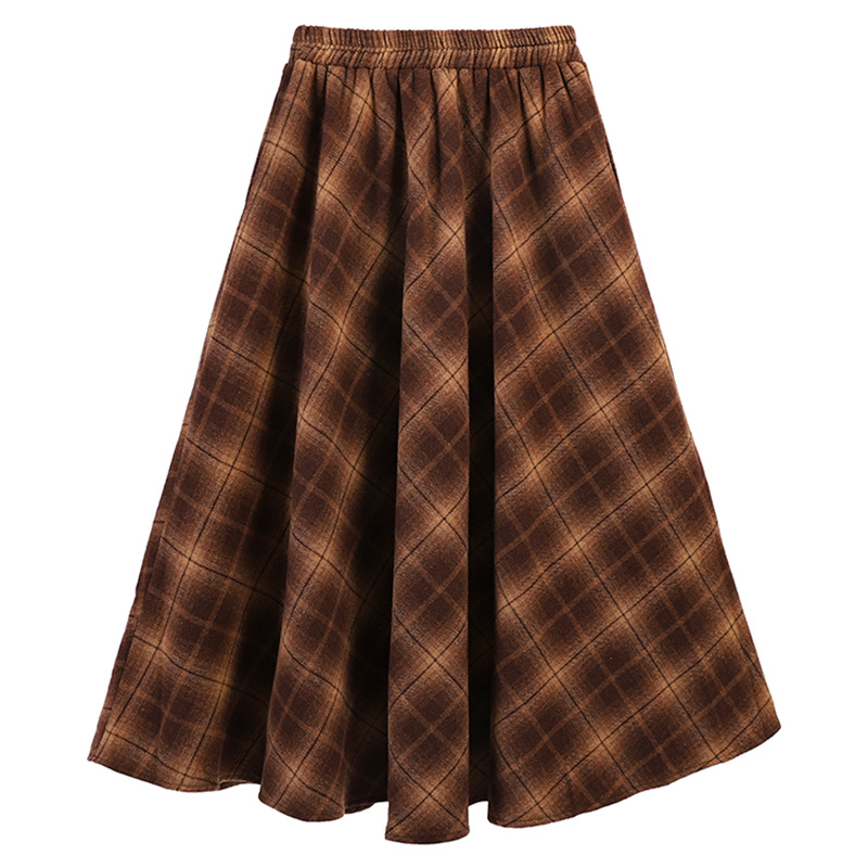 Villane ruuduline midi seelik kahe taskuga, A-laineline lõige, mikroelastsus, elegantne igapäevane stiil