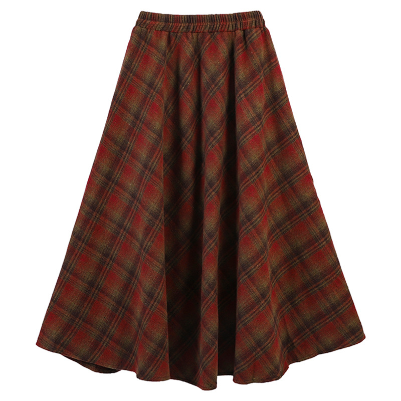 Villane ruuduline midi seelik kahe taskuga, A-laineline lõige, mikroelastsus, elegantne igapäevane stiil