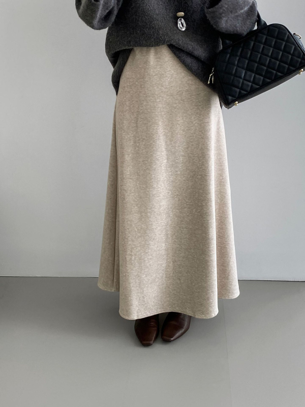 Φούστα Α-γραμμής μεσαίου μήκους, μονόχρωμη, ανάμειξη πολυεστέρα-βισκόζης, φινίρισμα με βρεγμένο εφέ, καθημερινό στυλ Κορέας-Ιαπωνίας