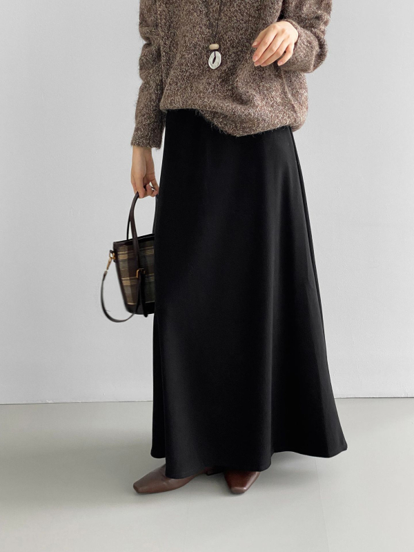 Φούστα Α-γραμμής μεσαίου μήκους, μονόχρωμη, ανάμειξη πολυεστέρα-βισκόζης, φινίρισμα με βρεγμένο εφέ, καθημερινό στυλ Κορέας-Ιαπωνίας