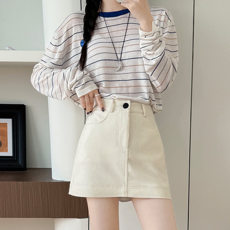 Φούστα από corduroy για γυναίκες, εφαρμοστή γραμμή Α, κοντή, φθινοπωρινή 2025