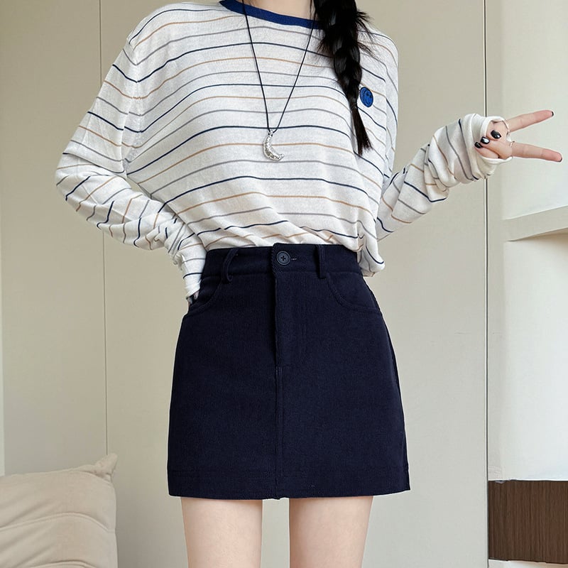 Φούστα από corduroy για γυναίκες, εφαρμοστή γραμμή Α, κοντή, φθινοπωρινή 2025