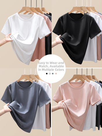 Moteriški trumpomis rankovėmis marškinėliai su apvalia kakle, siaura kirpimo, Mercerizuota medvilnė, 90-95% medvilnė ir Spandex <30%