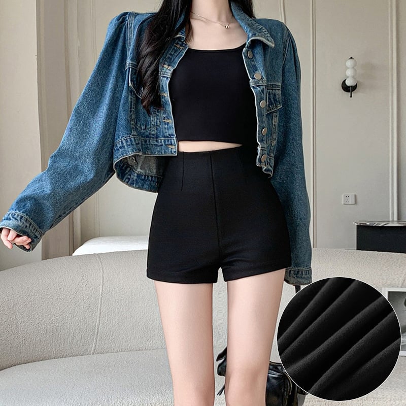 Дамски къси панталони с висока талия, ежедневни, полиестер/еластан смес, плат вискоза, висока еластичност