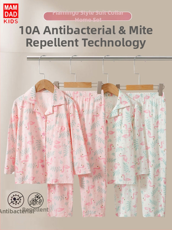 Vaikų Lycra medvilnės pižamos komplektas, unisex, visiems sezonams, ilgomis rankovėmis ir ilgomis kelnėmis, 95% medvilnė, kvėpuojantis, antibakterinis, drėgmės valdymas