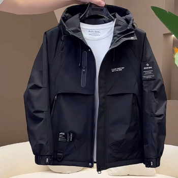 Muška jakna s kapuljom — otporna na vjetar, debela topla, raglan rukavi, zatvarač