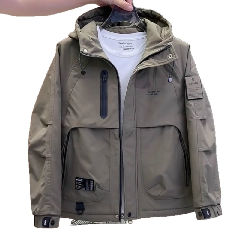 Muška jakna s kapuljom — otporna na vjetar, debela topla, raglan rukavi, zatvarač