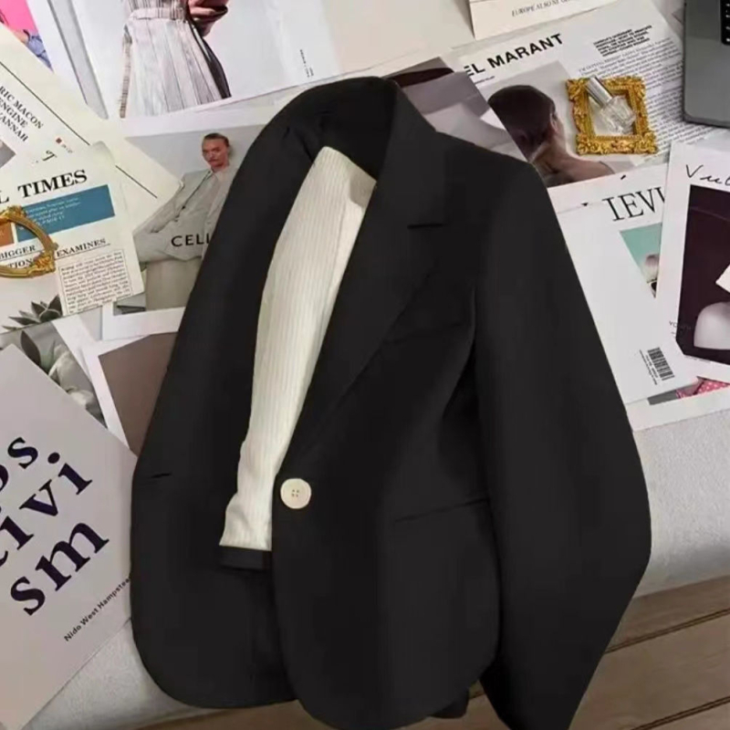 Naiste lühike ülikonnajakk – ühe nupuga lukustus, ülikonna krae, pikkade varrukatega, polüester, suvi 2025