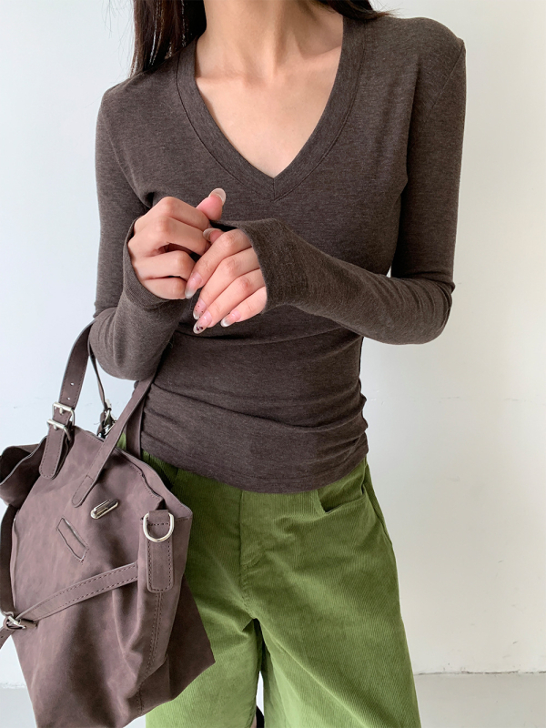 Pulover slim-fit s okruglim izrezom, dugi rukavi, jednobojni, viskozna-vuna smjesa, casual japansko-korejski stil, duljina 50–65 cm, zima 2025