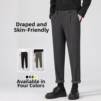 Vyriskos vilnos tiesios kelnes, tiesus kirpimas, sutrumpinta ilgis, vidutinio juosmens, stora medžiaga