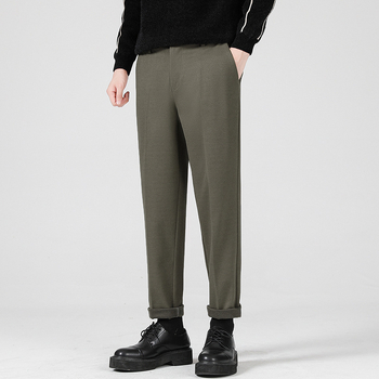 Vyriskos vilnos tiesios kelnes, tiesus kirpimas, sutrumpinta ilgis, vidutinio juosmens, stora medžiaga