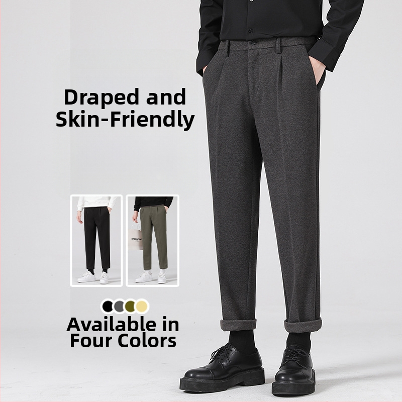 Vyriskos vilnos tiesios kelnes, tiesus kirpimas, sutrumpinta ilgis, vidutinio juosmens, stora medžiaga