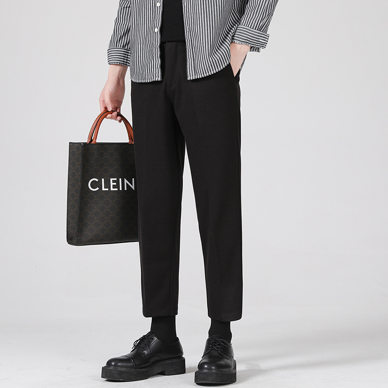 Мъжки вълнени панталони с прав разрез, cropped дължина, средна талия, плътна материя